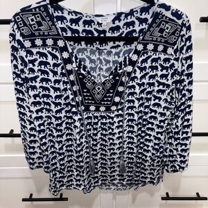Crown & Ivy Navy Elephant Pattern Blouse